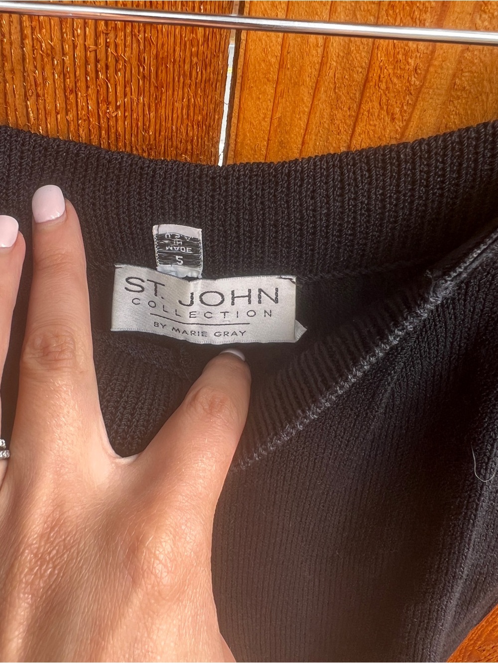St. John Collection Black Ribbed Crewneck Sweater